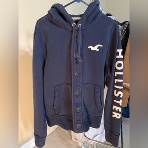 Hooded long sleeve button down Hollister jacket lined with fleece